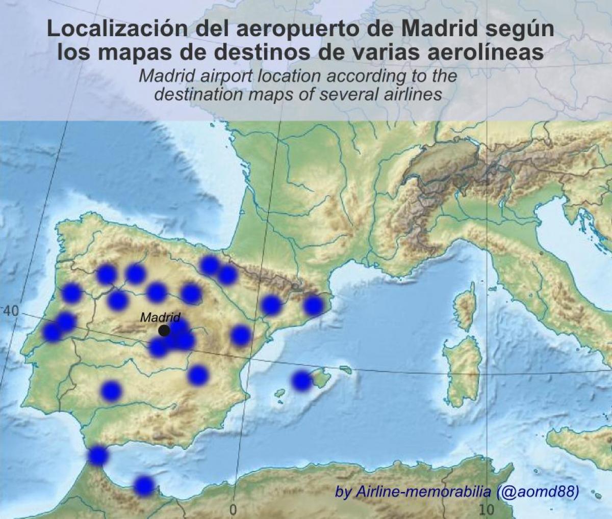 mapa del aeropuerto de Madrid destinos