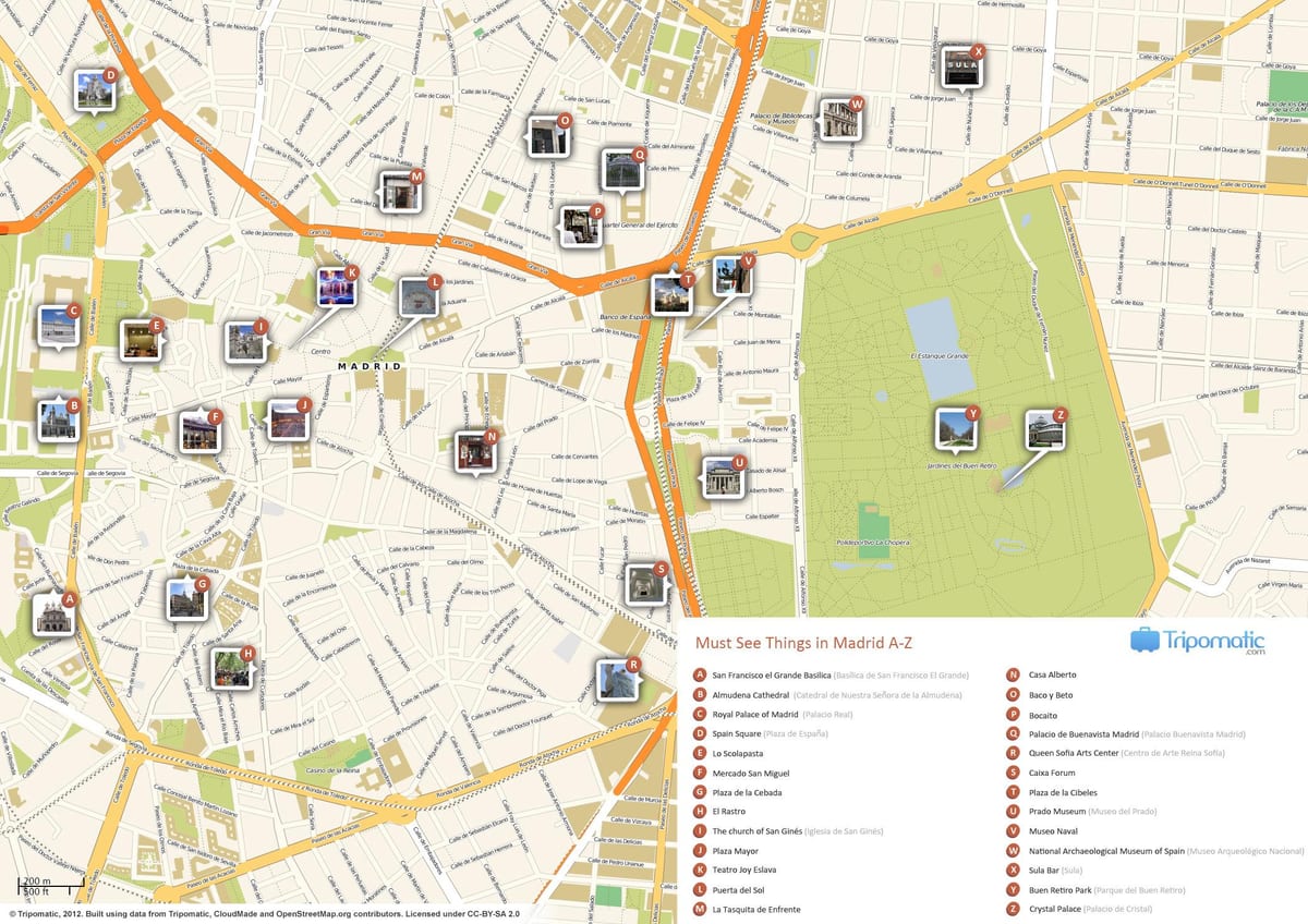 Madrid de las principales atracciones mapa