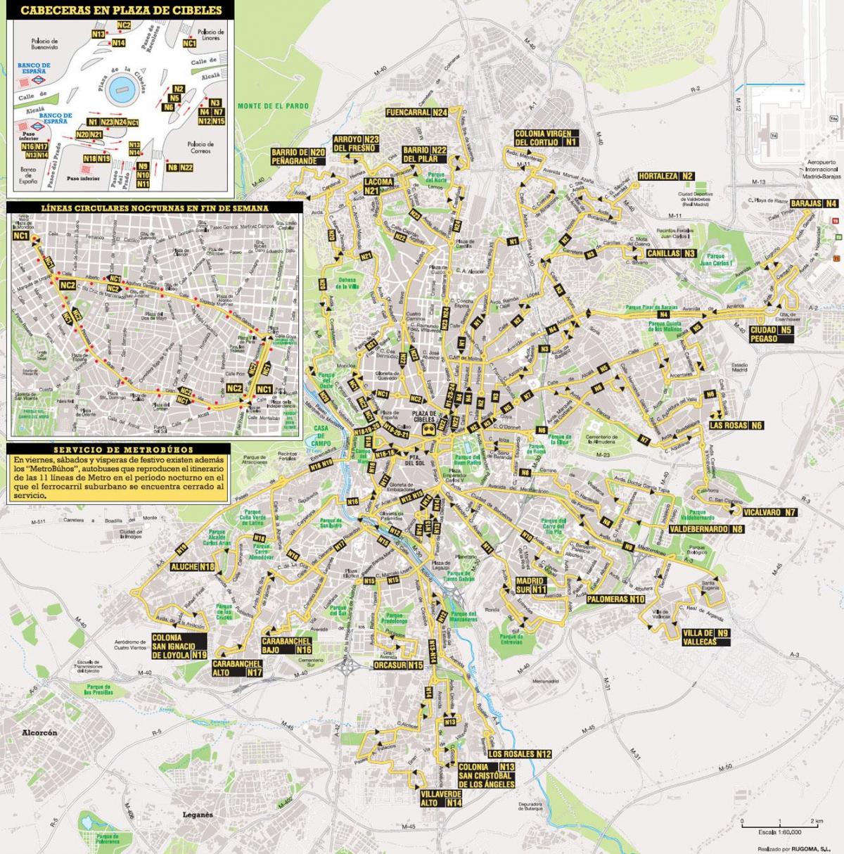 mapa de autobuses emt de Madrid
