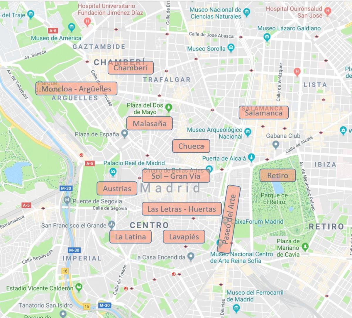 mapa de barrios de Madrid, España