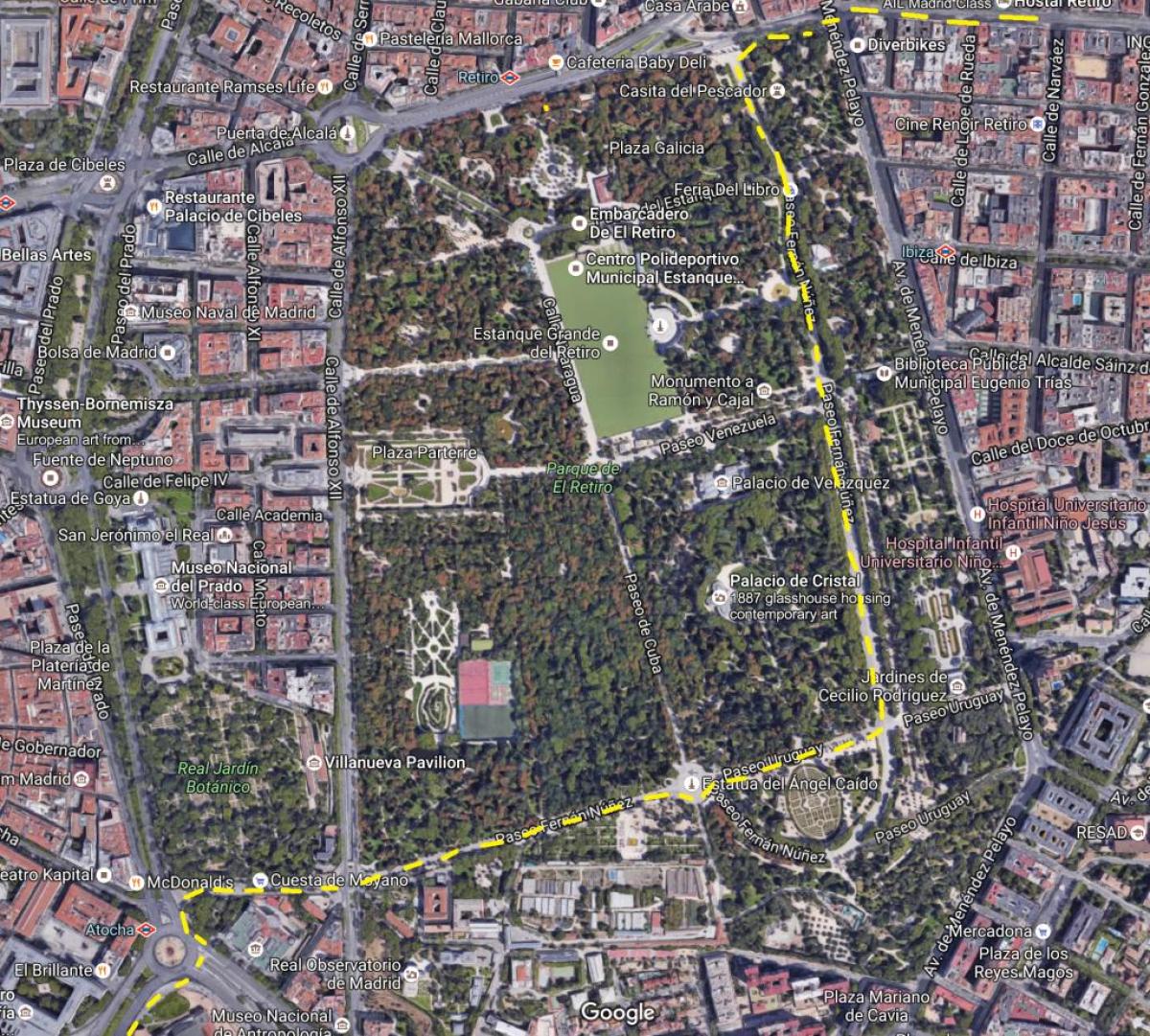 el parque del retiro de Madrid mapa